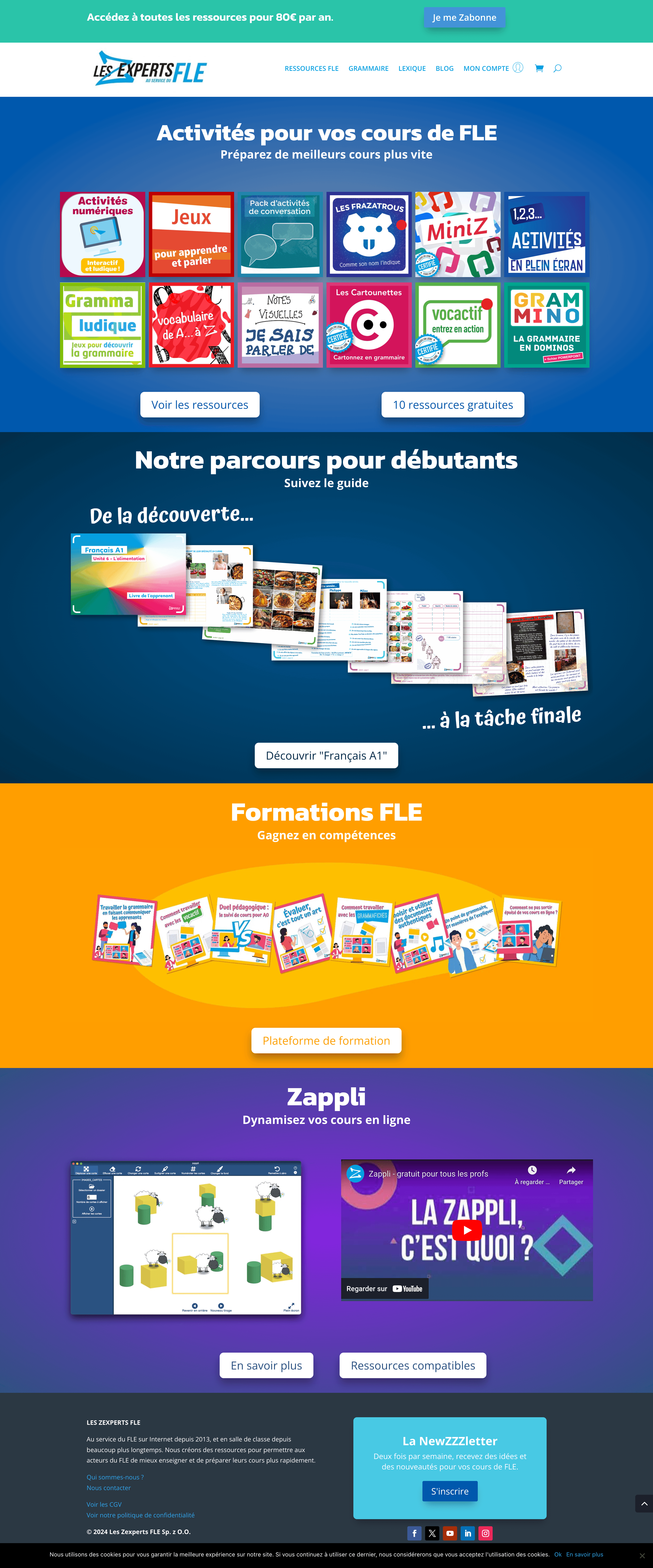 LAnding page de Les Zexperts FLE